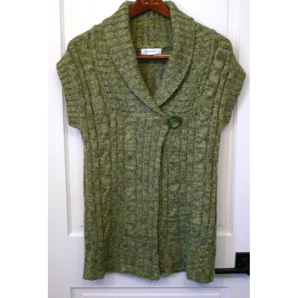 Green Open Front Sweater Vest Small Granola Girl Large Cable Knit Camping Hiking